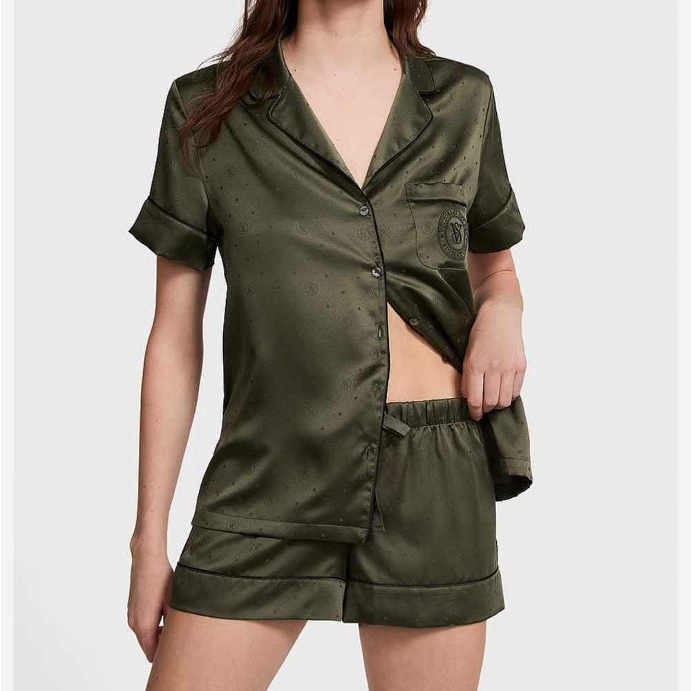 Victoria's Secret Olive Green Satin PJ Set